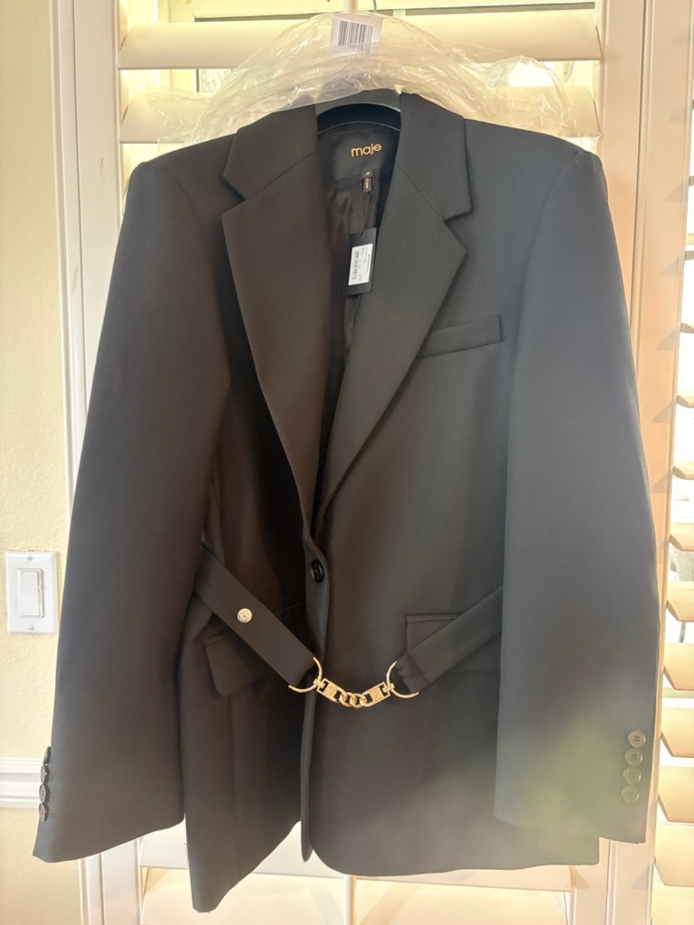 Maje NEW Black Blazer with Gold Chain Belt